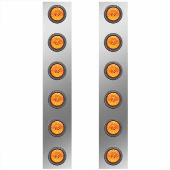 Stainless Steel Front Air Cleaner Light Panels For 15 Inc Donaldson AC W/ Amber LEDs For Peterbilt 378, 379, 388, 389