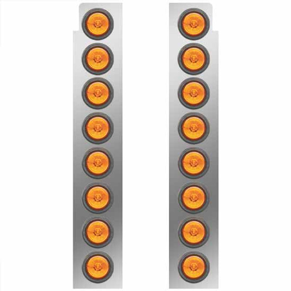 Front Panels For 15 Inch Air Cleaner W/ 2 Inch Amber LEDS For Peterbilt 378, 379, 388, 389