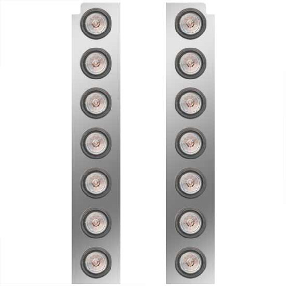 Stainless Steel Rear Air Cleaner Panels For 15 Inch Air Cleaner W/ 2 Inch Red LEDs - Pair For Peterbilt 378, 379, 388, 389