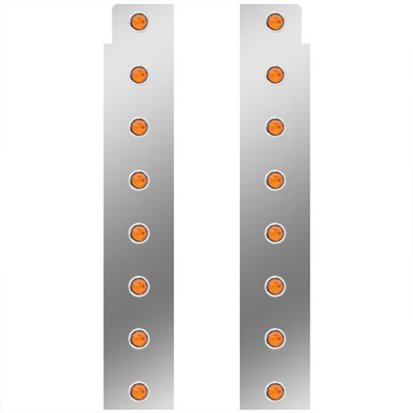 Stainless Steel Front Air Cleaner Light Panels For 15 Inch Vortox Ac W/ Amber Bulkhead LEDs For Peterbilt 378, 379, 388, 389