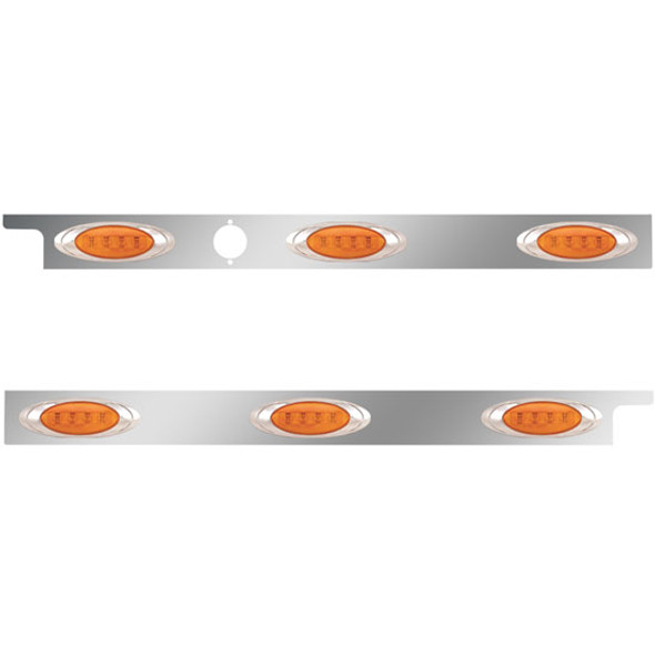 2.5 Inch Stainless Steel Cab Panel W/ 3 Amber/Amber P1 LED Lights For Peterbilt 567, 579 Day Cab - Pair