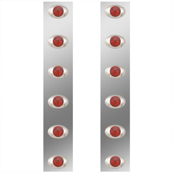 SS Rear Air Cleaner Panels W/ 6 Red LED P3 Light Per Side W/ Red Lens, For Peterbilt 378, 378, 388, 389 Models - Pair