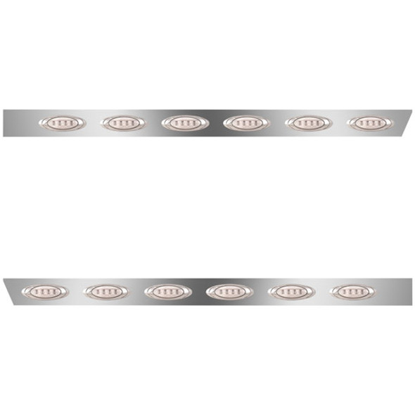 4 Inch Stainless Steel Cab Panels W/ 6 P1 Amber/Clear LEDs For Peterbilt 379, 388, 389