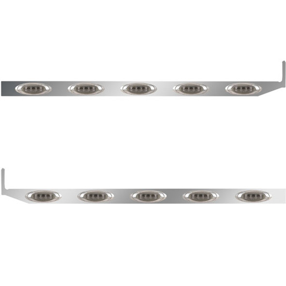 2.5 X 58 Inch Stainless Steel Sleeper Panel W/ 5 P1 Style Amber/Smoked LED Lights For Peterbilt 579 & 567 - Pair