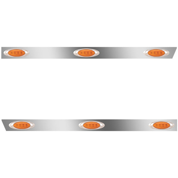 3 Inch Stainless Steel Cab Panels W/ 6 P1 Amber/Amber LEDs For Peterbilt 367 Day Cab