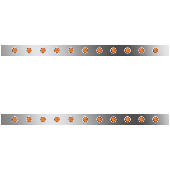 3 Inch Stainless Sleeper Extension Panels W/ 22 - 3/4 Inch Amber/Amber LED Lights  For Peterbilt 389 131 BBC