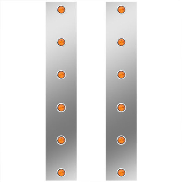 Stainless Steel Front Air Breather Panels For 13 inch Breathers W/ Amber 3/4 Inch LEDs For Peterbilt 378, 379, 388, 389