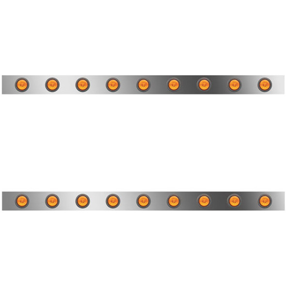 3 Inch Stainless Sleeper Panels W/ 18 - 2 Inch Amber/Amber LEDs  For Peterbilt 378, 379, 388, 389