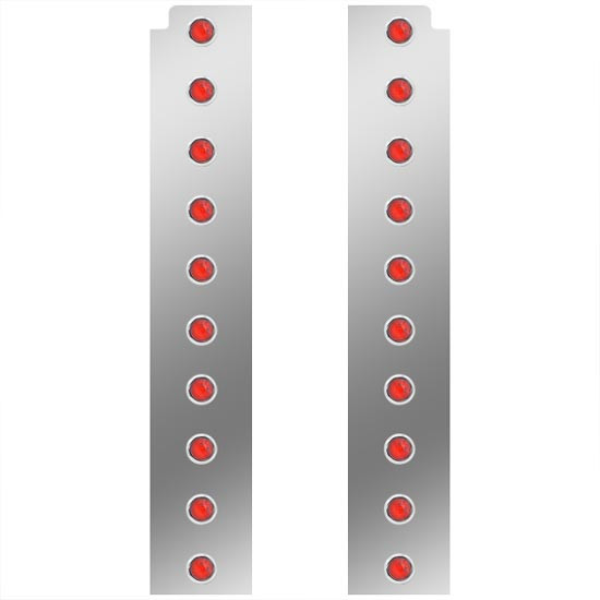 Stainless Steel 21.5 Inch Rear Air Cleaner Panels For 15 Inch Breather W/ 3/4 Inch Rnd Red LEDs For Peterbilt 378, 379, 388, 389