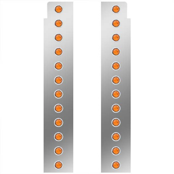 Stainless Steel 26 Inch Front Air Cleaner Panels For 15 Inch Breather W/ Single Row Of 3/4 Inch Amber LED Bulkhead LEDs For Peterbilt 378, 379, 388, 389