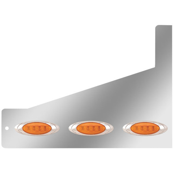 3 Inch Stainless Steel Sleeper Extension Panel W/ 3 P1 Amber/Amber LED Lights For Peterbilt - Pair