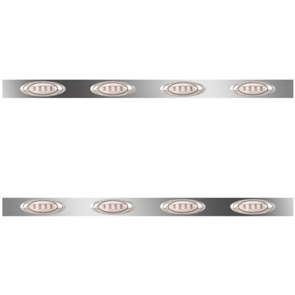 3 Inch Stainless Steel Sleeper Panels W/ 8 P1 Amber/Clear LEDs For Kenworth W900L W/ 60 Inch Non Aero Sleeper
