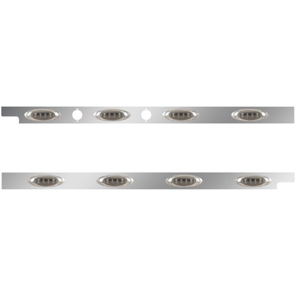 2. 5 Inch Stainless Steel Cab Panel W/ 4 P1 Amber/Smoked LED Lights W/ 2 Holes For Dual Block Heater Plugs For Peterbilt 567, 579 W/ Rear Mount Or Horizontal Exhaust - Pair