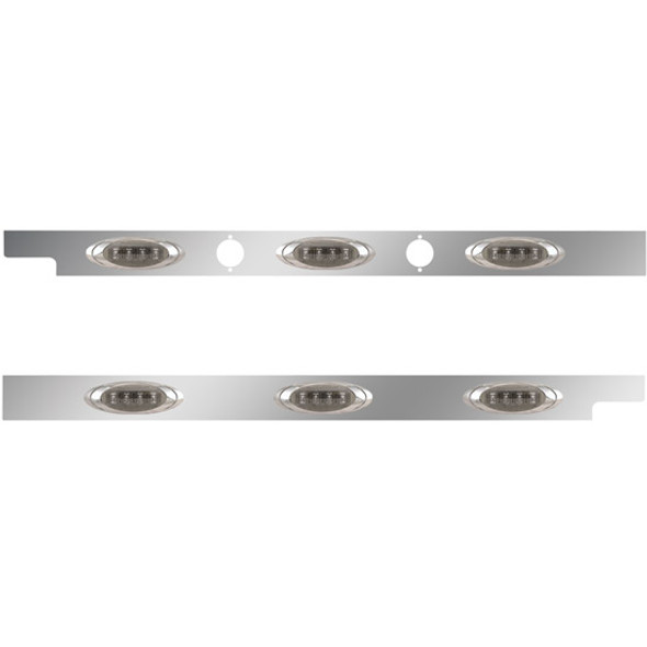 4 Inch Stainless Steel Cab Panel W/ 3 P1 Amber/Smoked LED Lights W/ 2 Holes For Dual Block Heater Plugs For Peterbilt 567, 579 - Pair