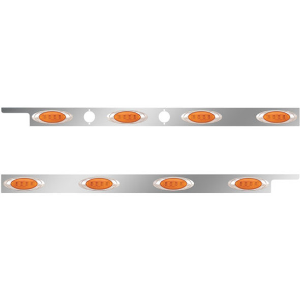 2. 5 Inch Stainless Steel Cab Panel W/ 4 P1 Amber/Amber LED Lights W/ 2 Holes For Dual Block Heater Plugs For Peterbilt 567, 579 - Pair