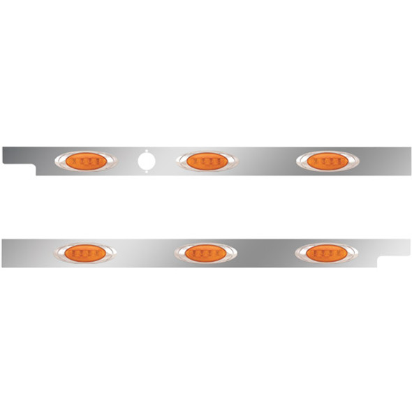 2.5 Inch Stainless Steel Cab Panel W/ 3 P1 Amber/Amber LED Lights W/ 1 Hole For Block Heater For Peterbilt 567, 579 - Pair