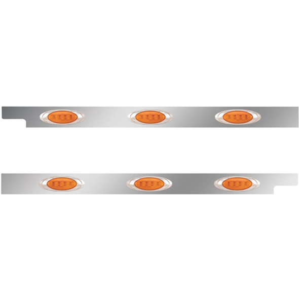 2.5 Inch Stainless Steel Cab Panels W/ 3 P1 Amber/Amber LED Lights For Peterbilt 567, 579 W/ Cab Mount Exhaust