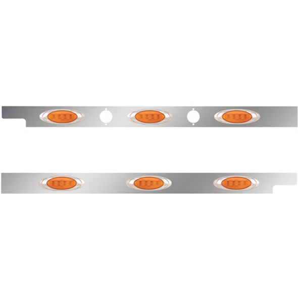2.5 Inch Stainless Steel Cab Panel W/ 3 P1 Amber/Amber LED Lights W/ 2 Holes For Dual Block Heater Plugs For Peterbilt 567, 579 W/ Cab Mount Exhaust - Pair