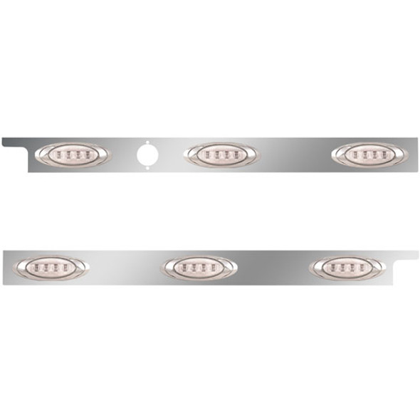 2.5 Inch Stainless Steel Cab Panels W/ 3 P1 Amber/Clear LED Lights For Peterbilt 567, 579 W/ Cab Mount Exhaust