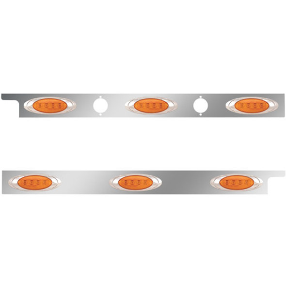 2.5 Inch Stainless Steel Cab Panel W/ 3 P1 Amber/Amber LED Lights W/ 2 Holes For Dual Block Heater Plugs For Peterbilt 567, 579 W/ Cab Mount Exhaust- Pair