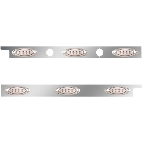 2.5 Inch Stainless Steel Cab Panel W/ 3 P1 Amber/Clear LED Lights W/ 2 Holes For Dual Block Heater Plugs For Peterbilt 567, 579