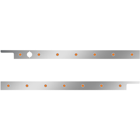 2.5 Inch Stainless Steel Cab Panel W/ 7 - 3/4 Inch Amber/Amber LED Lights W/ 1 Hole For Block Heater For Peterbilt 567, 579 W/ Rear Mount Or Horizontal Exhaust 6 In Spacing- - Pair