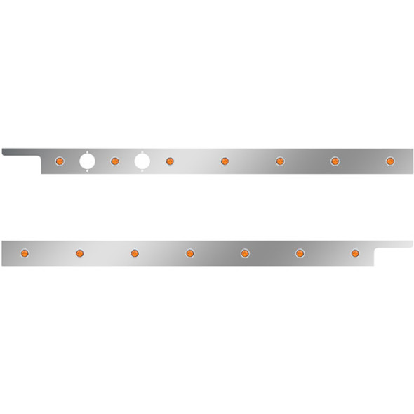 2.5 Inch Stainless Steel Cab Panel W/ 7 - 3/4 Inch Amber/Amber LED Lights For Peterbilt 567, 579 W/ Rear Mount Or Horizontal Exhaust 6 In Spacing- - Pair