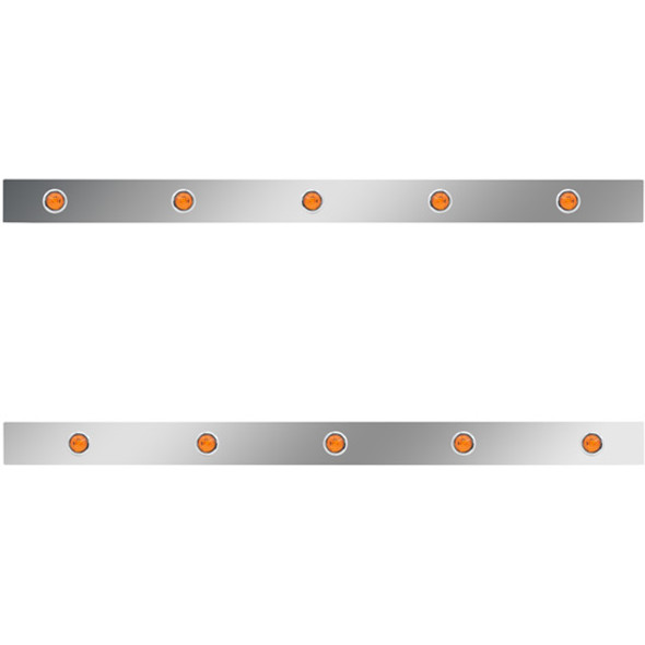 2.5 X 44 Inch Stainless Steel Sleeper Panel W/ 5 - 3/4 Inch Amber/Amber LED Lights For Peterbilt 567, 579 - Pair