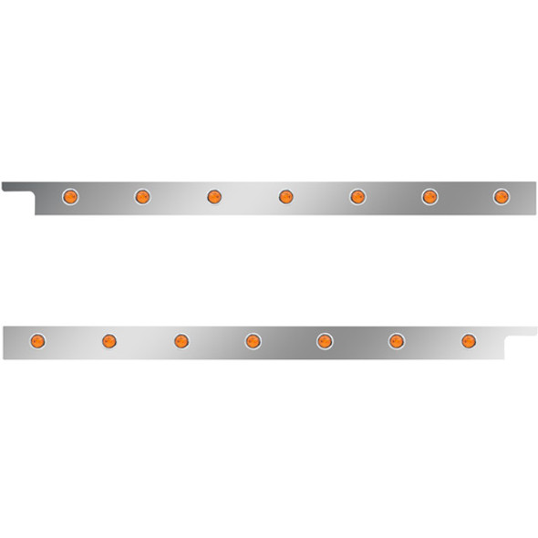 2.5 Inch Stainless Steel Cab Panel W/ 7 - 3/4 Inch Amber/Amber Lights For Peterbilt 567, 579 W/ Rear Mount Or Horizontal Exhaust 6 In Spacing - Pair