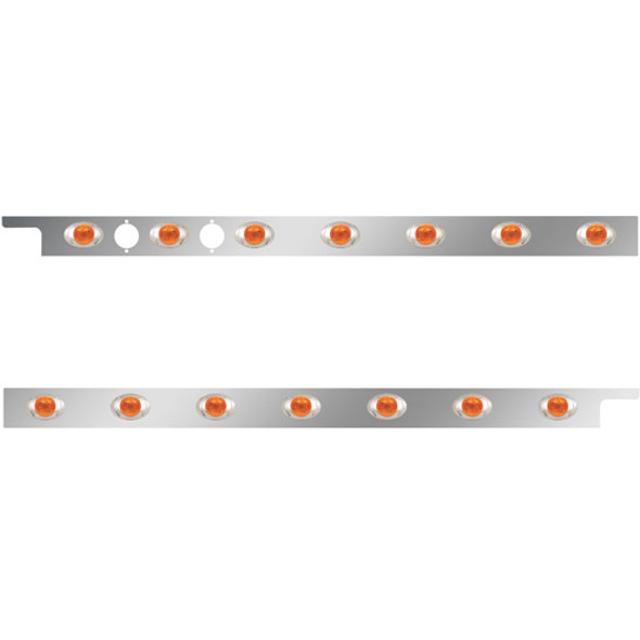 2.5 Inch Stainless Steel Cab Panel W/ 7 P3 Amber/Amber Lights W/ 2 Holes For Dual Block Heater Plugs For Peterbilt 567, 579 W/ Rear Mount Or Horizontal Exhaust 6 In Spacing - Pair