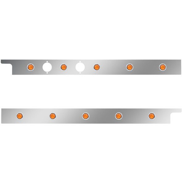2.5 Inch Stainless Steel Cab Panel W/ 5 - 3/4 Inch Amber/Amber Lights For Peterbilt 567, 579 W/ Cab Mount Exhaust - Pair