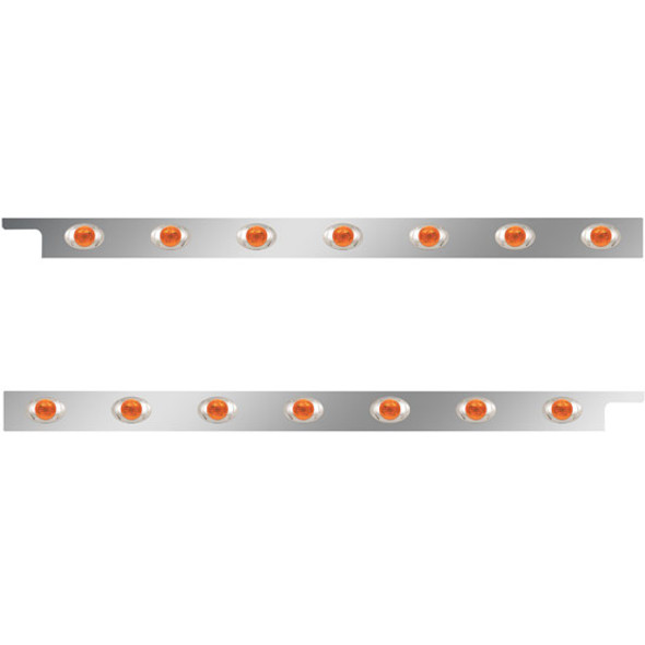2.5 Inch Stainless Steel Cab Panel W/ 7 P3 Amber/Amber Lights For Peterbilt 567, 579 W/ Rear Mount Or Horizontal Exhaust 6 In Spacing - Pair