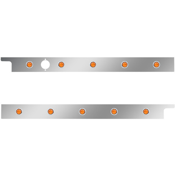 2.5 Inch Stainless Steel Cab Panel W/ 5 - 3/4 Inch Amber/Amber Lights W/ 1 Hole For Block Heater For Peterbilt 567, 579 - Pair