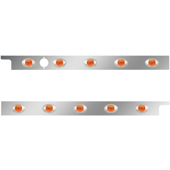 2.5 Inch Stainless Steel Cab Panel W/ 5 P3 Amber/Amber Lights W/ 1 Hole For Block Heater For Peterbilt 567, 579 - Pair