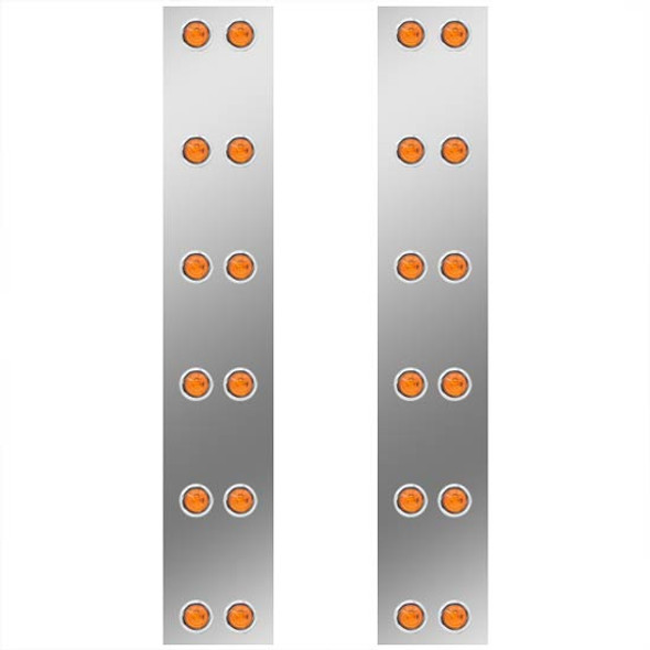 Stainless Steel Front Air Cleaner Panel W/ 12 - 3/4 Inch Amber LED Lights For Peterbilt W/ 15 Inch Breather - Pair