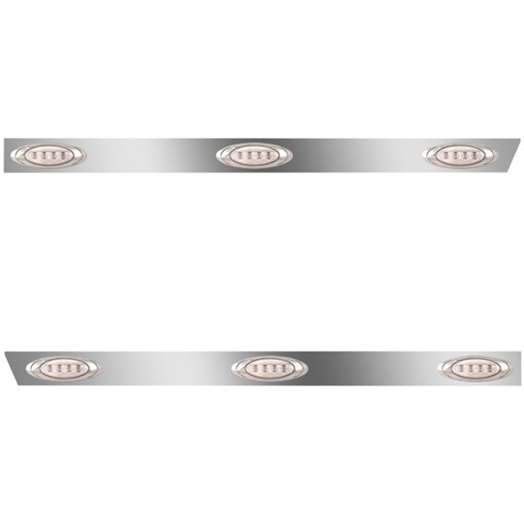 3 X 54 Inch 430 Stainless Steel Cab Extension Panel W/ 3 P1 Amber/Clear LED Lights For Peterbilt - Pair