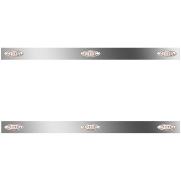 3 X 48-58 Inch 430 Stainless Steel Sleeper Extension Panel W/ 3 P1 Amber/Clear LED Lights For Peterbilt - Pair