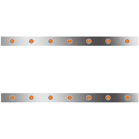3 Inch Stainless Sleeper Panels W/ 14 - 3/4 Inch Amber/Amber Lights  For Peterbilt 367, 378, 379, 386, 388, 389, 567