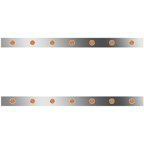 3 Inch Stainless Sleeper Panels W/ 14 - 2 Inch Amber/Amber Lights  For Peterbilt 367, 378, 379, 386, 388, 389, 567
