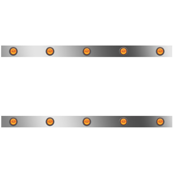 3 Inch Stainless Sleeper Panels W/ 10 - 2 Inch Amber/Clear Lights  For Peterbilt 367, 378, 379, 386, 388, 389, 567