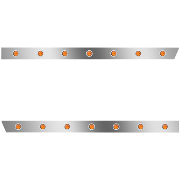 4 Inch Stainless Cab Panels W/ 14 Amber/Amber 3/4 Inch Round LED Lights For Peterbilt 378, 379, 388, 389
