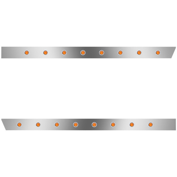4 Inch Stainless Extended Cab Panels W/ 16 Amber/Amber 3/4 Inch Round LED Lights For Peterbilt 378, 379, 388, 389