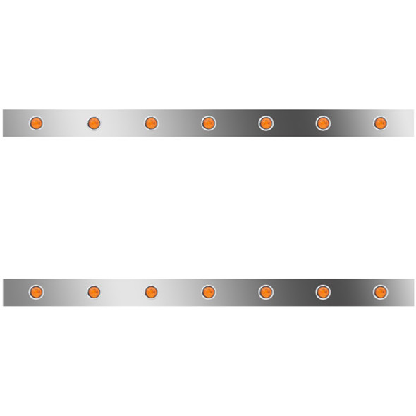 4 Inch SS Sleeper Panels W/ 14 Amber/Amber 3/4 Inch Round LEDs For Peterbilt W/ 48/58 Inch Unibilt Sleeper