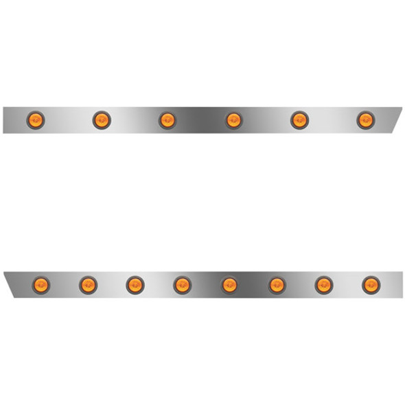 4 Inch Stainless Steel Cab Panels W/ 14 Total Amber/Amber 2 Inch Round LED Lights For Peterbilt 389 131 BBC