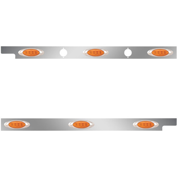 2.5 Inch Stainless Steel Cab Panels W/ 6 Amber P1 LEDs W/ 2 Holes For Block Heater Plugs For Peterbilt 567 115BBC SFA