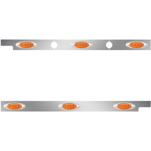 4 Inch Stainless Steel Cab Panels W/ 6 Amber/Amber P1 LEDs W/ 2 Holes For Block Heater Plugs For Peterbilt 567 121BBC SFA