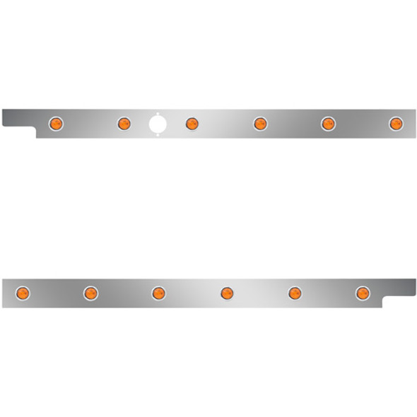 2.5 Inch Stainless Steel Cab Panels W/ 12 Amber/Amber 3/4 Inch Round LEDs W/ 1 Hole For Block Heater For Peterbilt 567 115BBC SFA