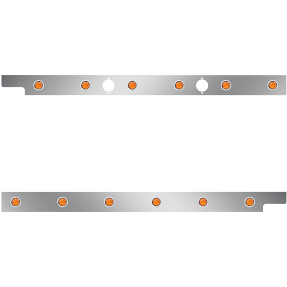2.5 Inch Stainless Steel Cab Panels W/ 12 Amber/Amber 3/4 Inch Round LEDs W/ 2 Holes For Block Heater Plugs For Peterbilt 567 115BBC SFA
