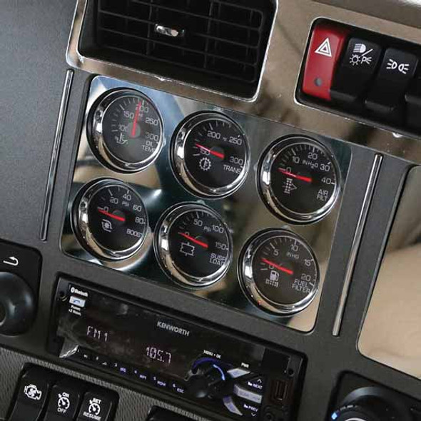 TPHD Stainless Steel Trim Gauge Cluster Above The Radio For Kenworth T680, T880 & W990