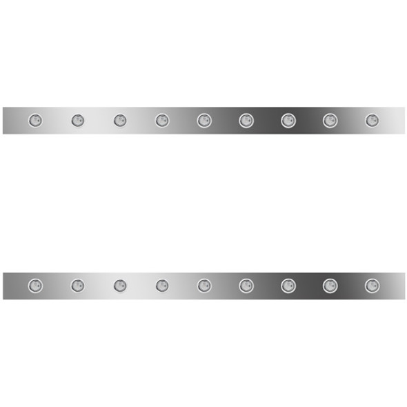 2.5 Inch Stainless Steel Sleeper Panels W/ 18 - 3/4 Inch Amber/Clear LEDs For Peterbilt 386 W/ Unibilt Sleepers